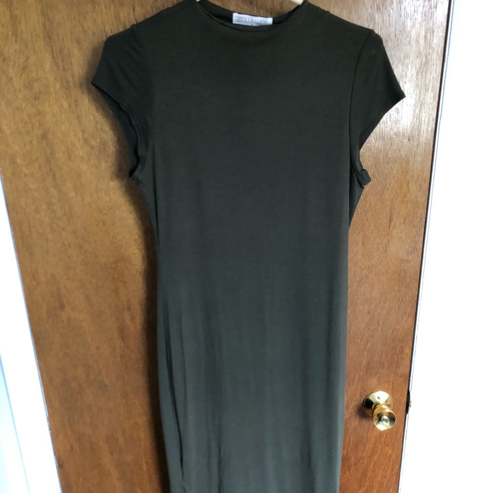 Forest green high neck midi dress stela luce